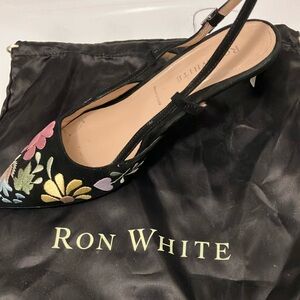 Women's Black Floral Slingback Shoes